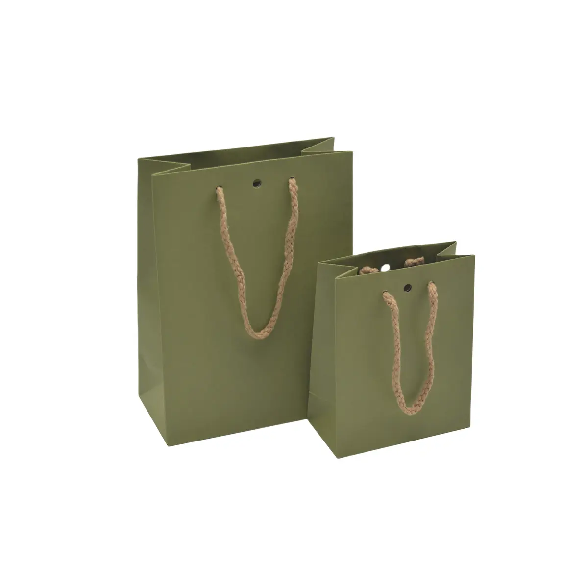 Sacs kraft Vert sauge avec poignées cordelières - 12+6 x15 cm - Sacs kraft luxe-1